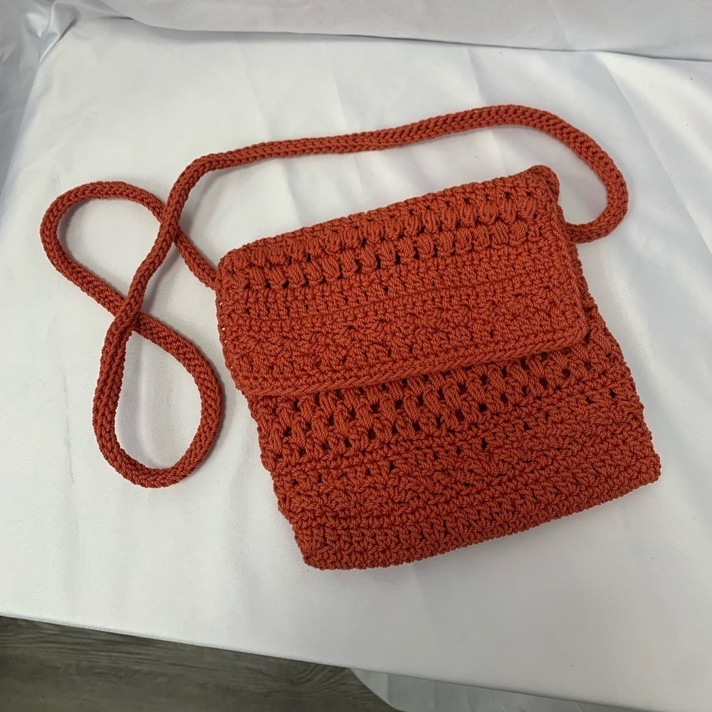 The Sak Crocheted Mini Soft Fully Lined Crossbody Shoulder Bag Orange